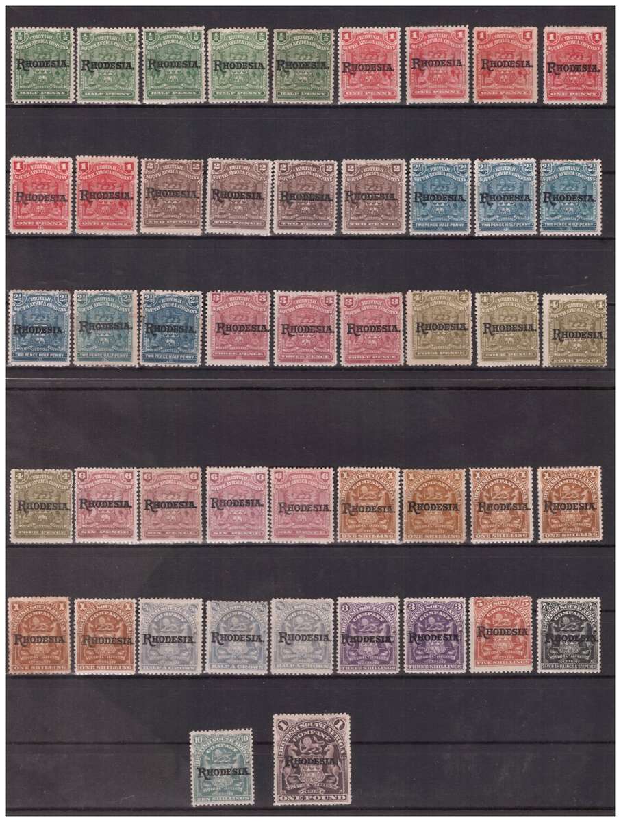 Rhodesia - 1909 Overprints - 47x Rhodesia Stamps - High Value 1/2d to 1 Pound