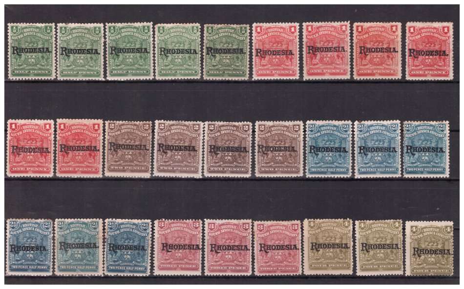 Rhodesia - 1909 Overprints - 47x Rhodesia Stamps - High Value 1/2d to 1 Pound