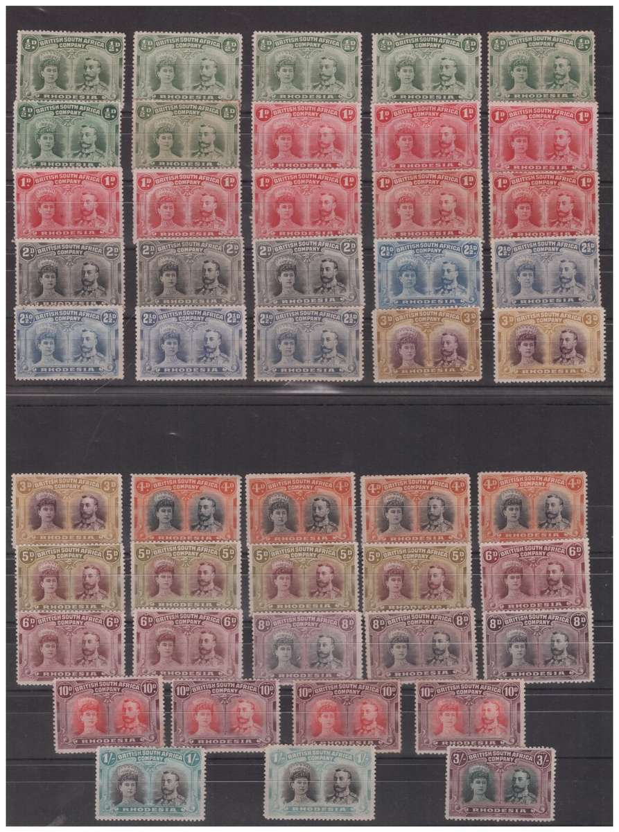 Rhodesia 1910-1913 - 43x "Double Heads" 1/2d to 3 Shilling- Unused - HIGH CAT. VALUE!!