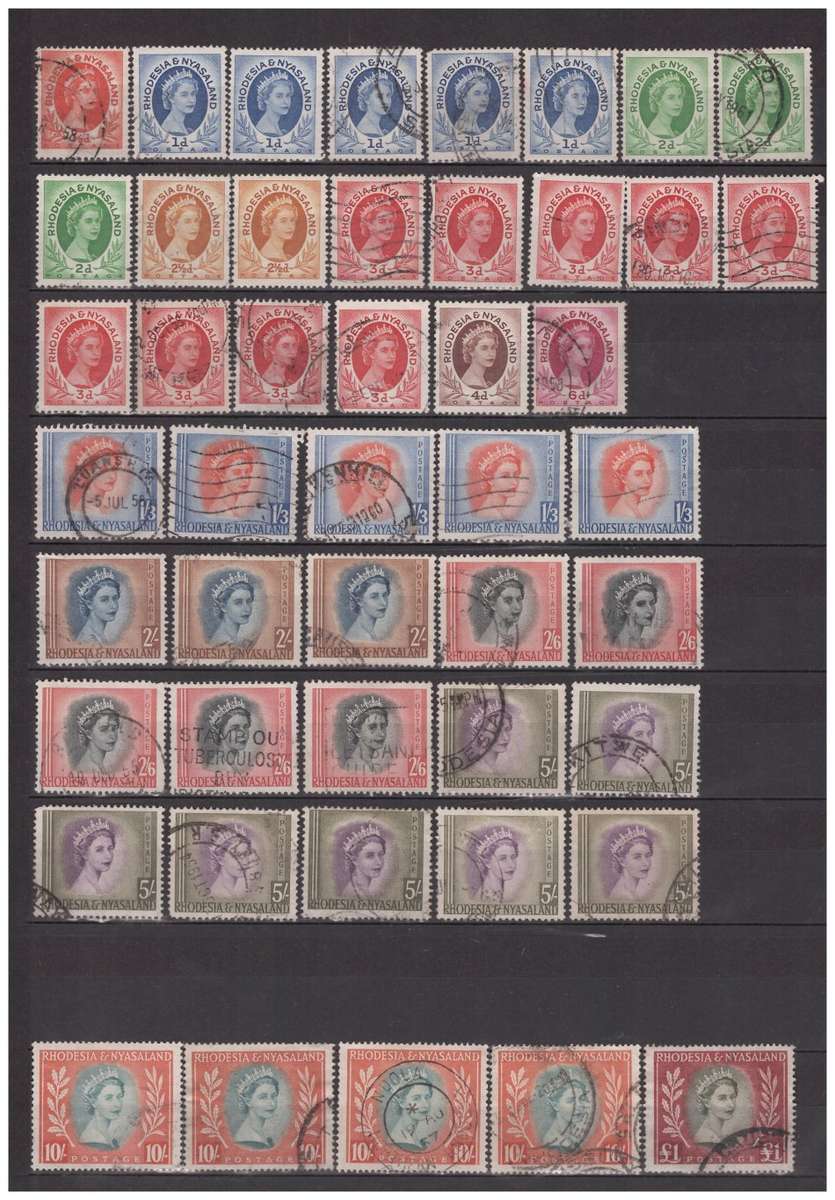 Rhodesia & Nyasaland - 1954-56 2x Complete Mint Definitive Sets to 1 Pound + Extra Used to 1 Pound