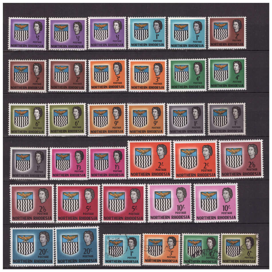 Northern Rhodesia - 2x Mint 1964 Complete QE II Definitive Sets to 20 Shilling + Extras