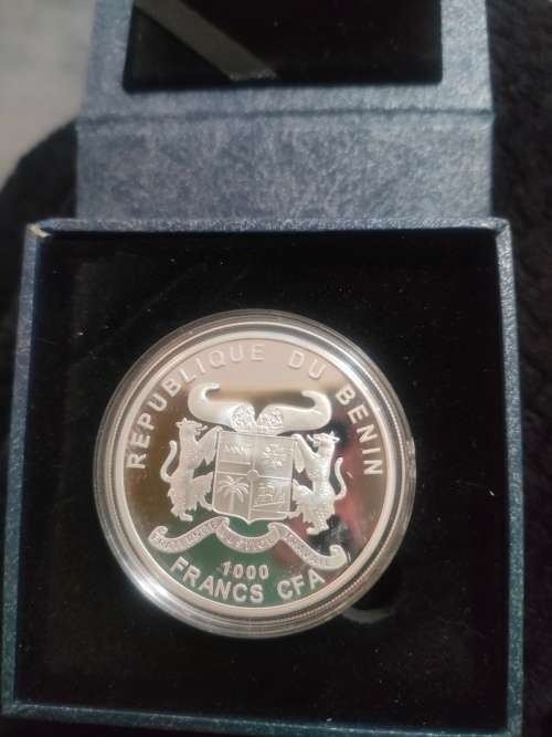 Republic of Benin 1 OZ Silver Coin. 1000 Francs. Only 999 minted. Partly coloured
