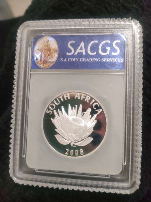2008 SACGS graded Silver coin. PF 67 ultra cameo. Mahatma Gandhi