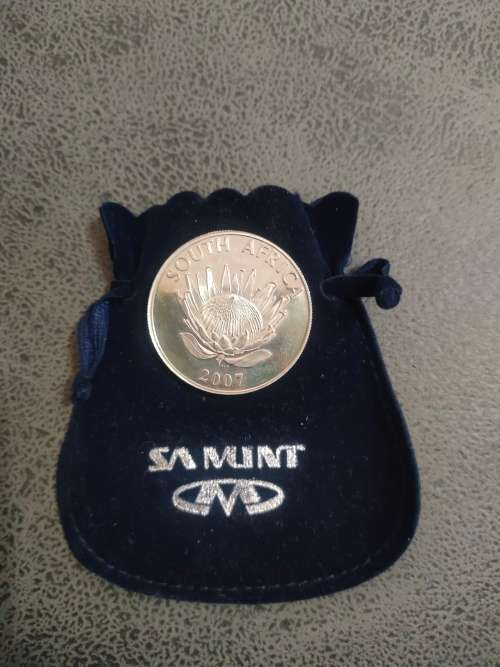 2007 Silver uncirculated R1. Nelson Mandela nobel laureate in SA Mint pouch wit coa