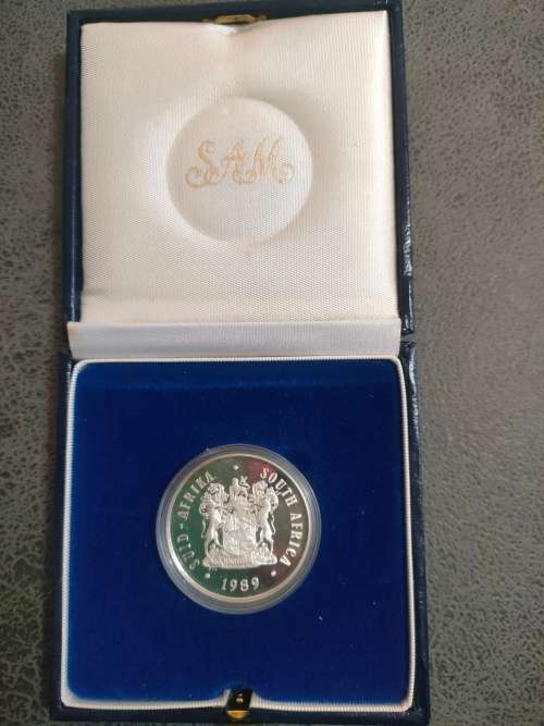 1989 Silver R1 coin in capsule and SAM box