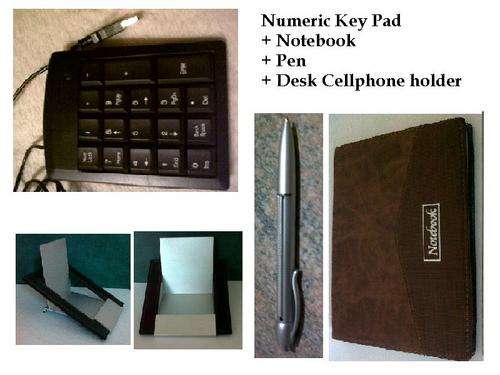 Numeric keypad + Notebook + Pen + Desk Cellphone stand
