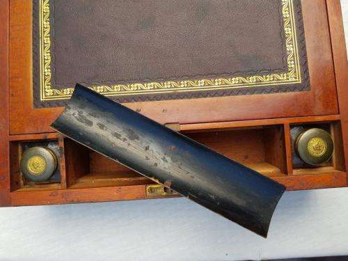 Beautiful Writing slope with Original ink bottles. Needs some work to outside.