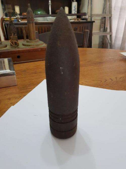 Old Projectile 55mm. No overseas bidders allowed on this item.