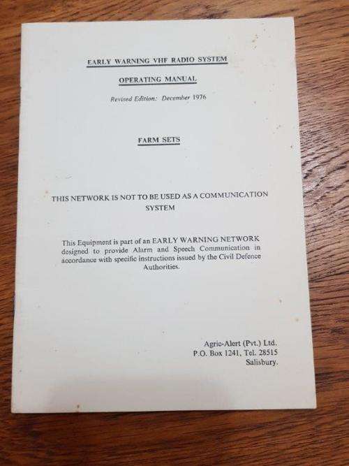 Early Warning VHF Radio System Operating Manual. Rhodesia
