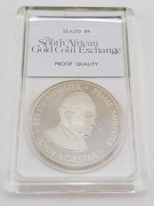 John Vorster 30 Years of The National Party silver coin is SA Gold Coin Exchange box
