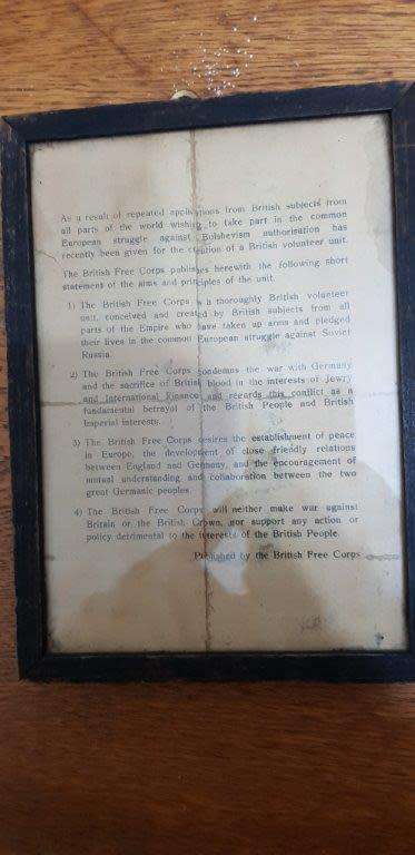 The British Free Corps against Bolshevism aims and principals document. A5 size.