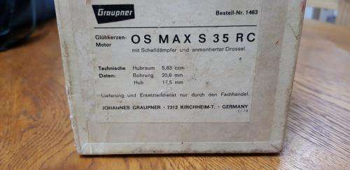 O.S. Max S35 R/C Airplane Engine in original box. Selling as is.