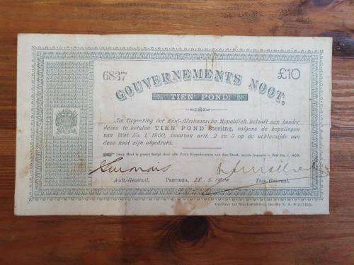ZAR 10 Pound bank note Pretoria 28/5/1900. Please see pictures for condition.