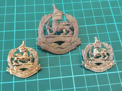 Rhodesian Corps of Military Police Cap and collar badges.