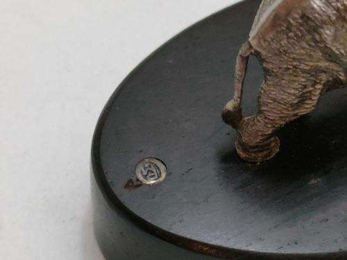 Patrick Mavros Sterling Silver Elephant Bull Place Card Holder with bone tusks.