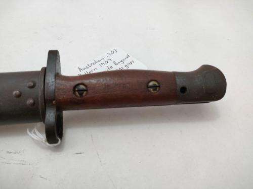 Australian Pattern 1907 Mangrovite Bayonet and sheat with Slazanger grips.