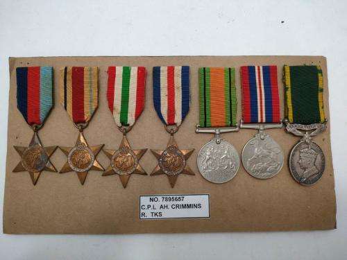 Full Size WWII British group with Efficiency medal to 7895657 Cpl. A.H. Crimmins Royal Tanks.