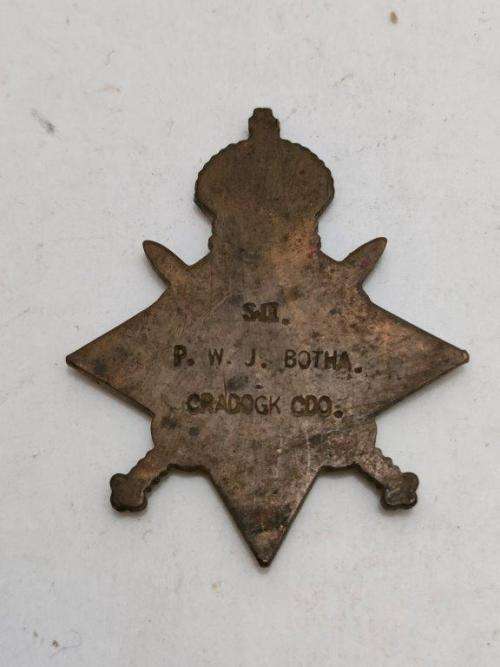 Full Size 1914-1915 Star to Sjt. P.W.J. Botha Cradock Commando. Damaged.