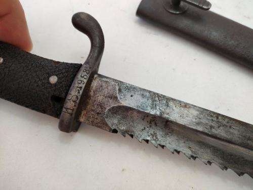 German South West Africa KS98 Sawback Bayonet with matching numbers. 1907 Erfurt KS1958