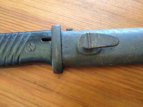 German WWII KS98 bayonet and scabbard. With matching numbers Scabbard made by Carl Eikhorn.