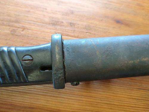 German WWII KS98 bayonet and scabbard. With matching numbers Scabbard made by Carl Eikhorn.