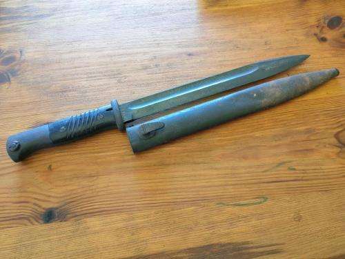 German WWII KS98 bayonet and scabbard. With matching numbers Scabbard made by Carl Eikhorn.