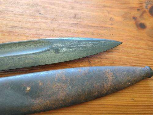 German WWII KS98 bayonet and scabbard. With matching numbers Scabbard made by Carl Eikhorn.
