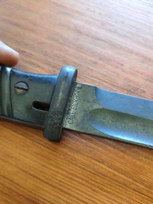 German WWII KS98 bayonet and scabbard. With matching numbers Scabbard made by Carl Eikhorn.