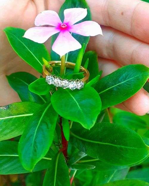 18crt Yellow gold with 5 Stunning Diamonds in White Gold Claw Setting