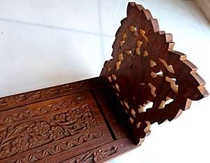 ANTIQUE FOLDING &  EXTENDABLE CARVED BOOKSHELF,SOLID WOOD