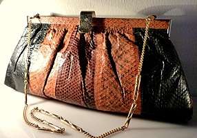 BEAUTIFUL!! GENUINE SNAKE BAG WITH GOLDEN CHAIN.VINTAGE IN EXC. COND.