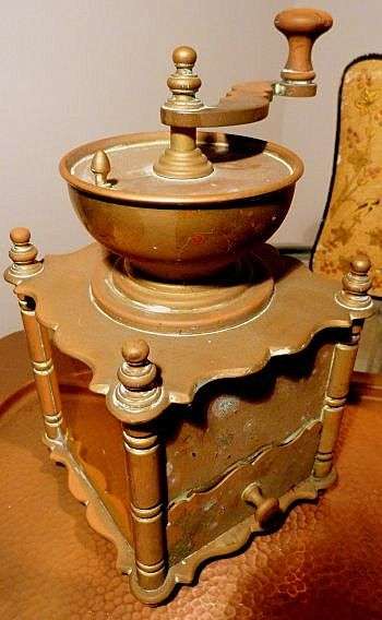 ANTIQUE BRASS COFFEE GRINDER,SOLID. STUNNING!