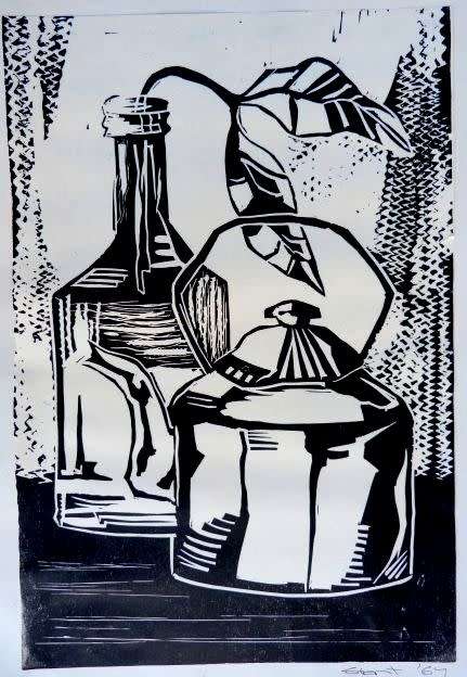 ORIGINAL LINO CUT, SIGNED BY ARTIST, DATED 1967. NO FRAME