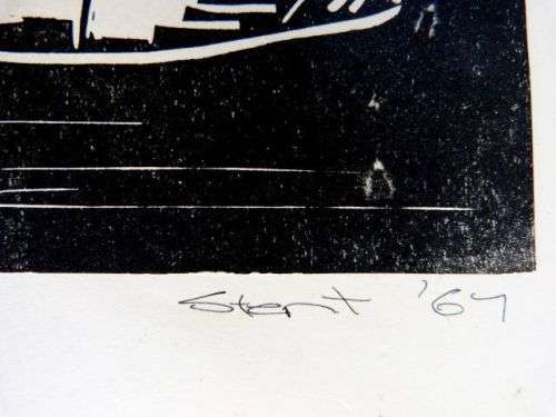 ORIGINAL LINO CUT, SIGNED BY ARTIST, DATED 1967. NO FRAME