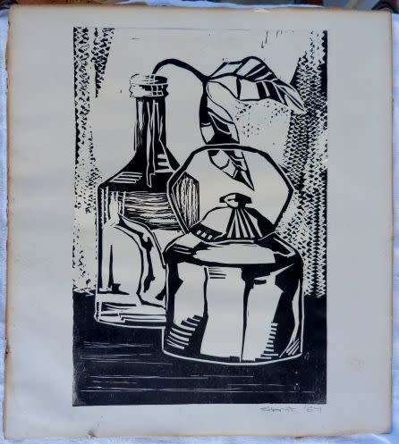 ORIGINAL LINO CUT, SIGNED BY ARTIST, DATED 1967. NO FRAME