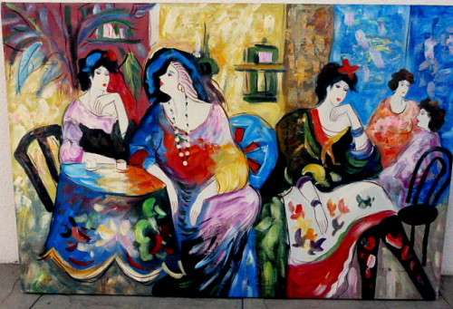 CHARMING SCENE IN BRIGHT COLOURS: OIL ON CANVAS, ARTIST: T. FOURNIER. 61 x 92 cm