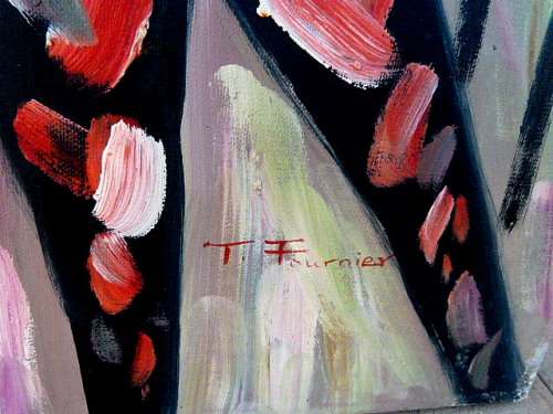 CHARMING SCENE IN BRIGHT COLOURS: OIL ON CANVAS, ARTIST: T. FOURNIER. 61 x 92 cm