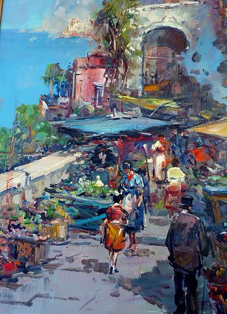 ITALIAN SCENE, OIL ON BOARD, ca 1960/70. NICE GOLDEN FRAME