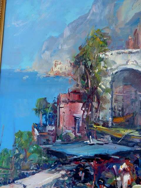 ITALIAN SCENE, OIL ON BOARD, ca 1960/70. NICE GOLDEN FRAME