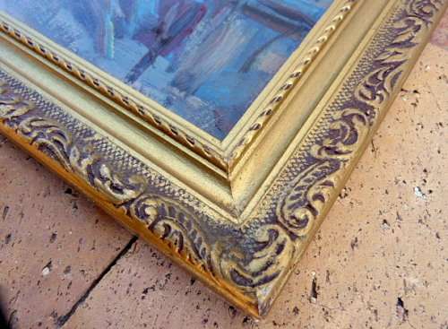 ITALIAN SCENE, OIL ON BOARD, ca 1960/70. NICE GOLDEN FRAME