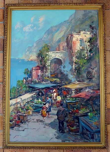 ITALIAN SCENE, OIL ON BOARD, ca 1960/70. NICE GOLDEN FRAME