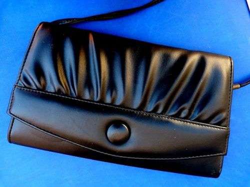 VINTAGE BLACK CLUTCH OR SLING BAG. PU LEATHER
