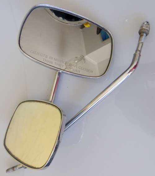 2 VINTAGE MOTORBIKE MIRRORS, ONE IS A HARLEY DAVIDSON.