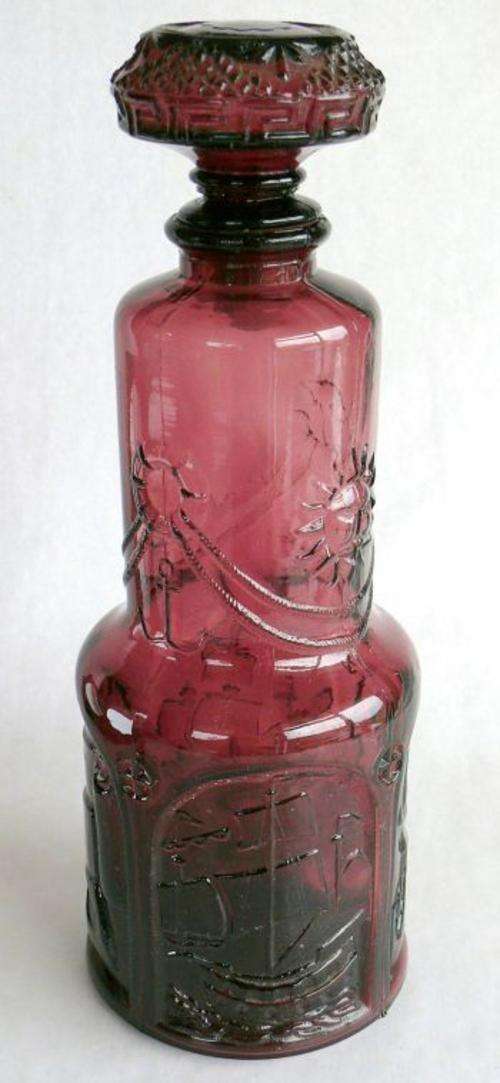 RUBY COLOURED PRESSED GLASS DECANTER