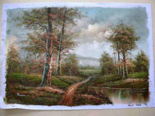 ORIGINAL PAINTING,OIL ON CANVAS,"LANDSCAPE WITH  POND"