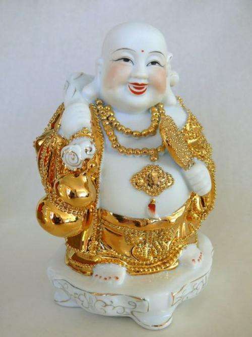 PORCELAIN BUDDHA,GOLD PLATED IN ORIGINAL BOX