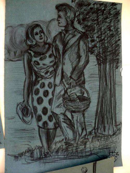 FOUR CHARCOAL ON GREY PAPER,SIGNED 1965