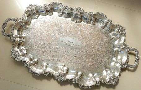 TRAY,SILVER PLATED  MARKED EMESS