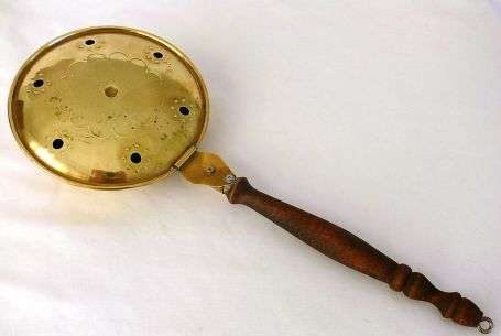 BRASS DISH,HINGED LID,WOODEN HANDLE