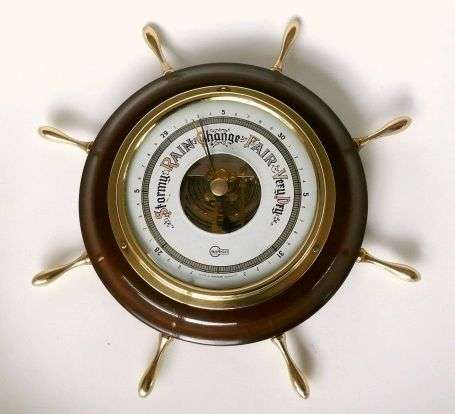 SHIP'S WHEEL BAROMETER,BARIGO,BRASS/RESIN MADE IN WESTERN GERMANY